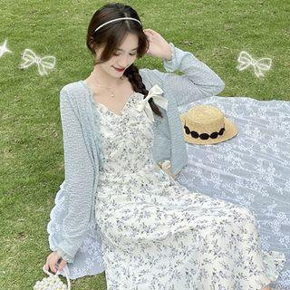 Long-sleeve Plain Lace Panel Cut Out Cardigan