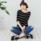 3/4-sleeve Stripe Knit Top
