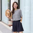 Button-back Striped T-shirt