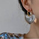 Heart Drop Ear Stud 1 Pair - Transparent & Gold - One Size
