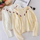 Embroidered Flower Pom Pom Knit Jacket