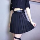 Short Sleeve Cropped Blazer / Pleated A-line Skirt / Belt