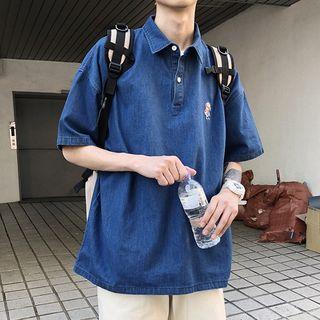 Short-sleeve Denim Polo Shirt