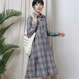 Half-placket Checked Shirtdress