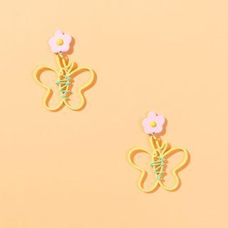 Butterfly Earring 1 Pair - 925silver Earring - Yellow & White - One Size