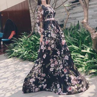 Long-sleeve Floral Maxi Sundress