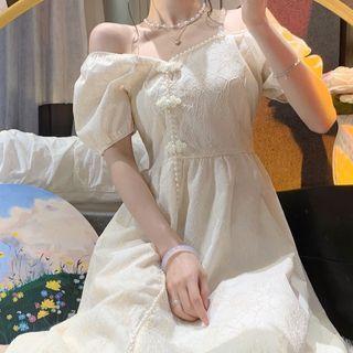 Off Shoulder Plain Pearl Dress