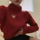 Turtleneck Heart Cutout Sweater