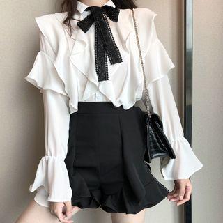 Ruffled Blouse / Mini Culottes / Set