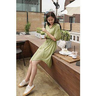 V-neck Tie-waist Shirtdress