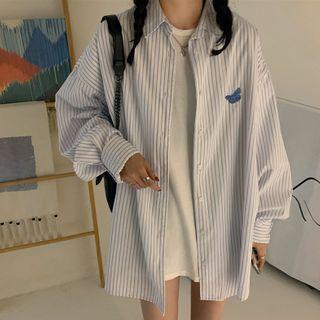 Butterfly Embroidered Striped Shirt