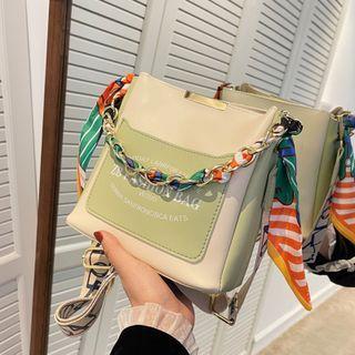 Two-tone Lettering Faux Leather Crossbody Bag