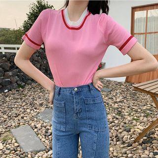 Short-sleeve Knit Contrast Top