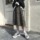 Zebra Print Midi A-line Skirt Zebra - Black & Gray - One Size