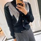 Sequined Wool Blend Knit Cardigan