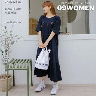 Plus Size Cherry-embroidered Long Dress