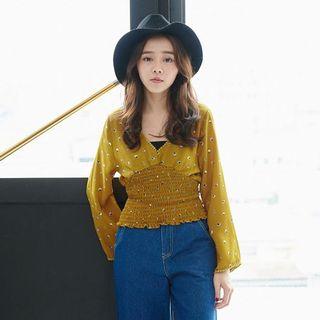 Long-sleeve Smocked-waist Top