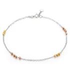14k Tri-color White Yellow Rose Gold Station Beads Anklet (23cm)