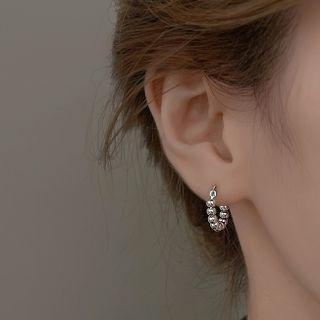 Beaded Hoop Drop Earring 1 Pair - Hoop Earring - Bead - Silver - One Size