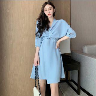 Ribbon-back Ruched Mini Dress