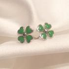 925 Sterling Silver Leaf Stud Earring 1 Pair - S925 Silver Needle - Clover - One Size