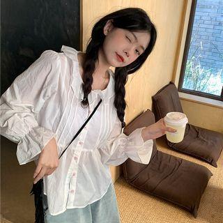 Long-sleeve Peter Pan Collar Ruffled Shirt White - One Size