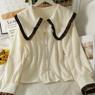 Contrasted Peter Pan-collar Loose Shirt