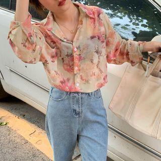 Chiffon Print Shirt Floral - Pink - One Size