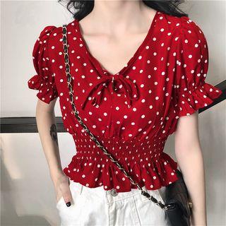Cropped Puff-sleeve Blouse As Shown In Figure - One Size
