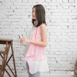 Chiffon-hem Long Vest Pink/white - 2l