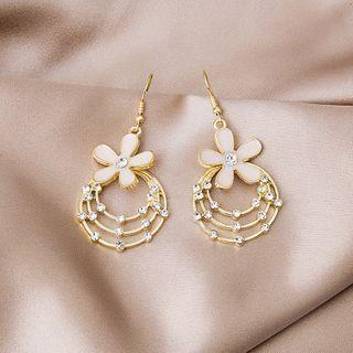 Rhinestone Flower & Hoop Dangle Earring E3213 - As Shown In Figure - One Size