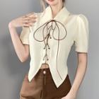 Puff-sleeve Lace-up Polo Shirt