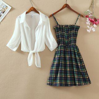 Gingham Camisole Dress+light Jacket