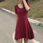 Scalloped Short-sleeve A-line Knitted Dress