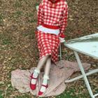 Mock Two-piece Plaid Sweater / Midi Pencil Skirt