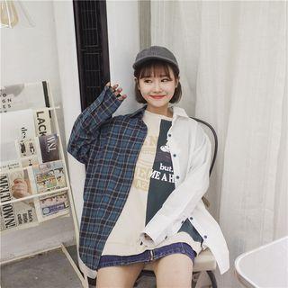 Long Sleeve Check Panel Plain Shirt