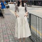Short-sleeve T-shirt / A-line Midi Pinafore Dress