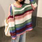 Color-block Stripe Knit Sweater Green - One Size