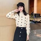 Mock Neck Long-sleeve Dotted Lace Top