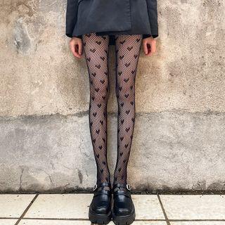 Heart Print Fishnet Tights