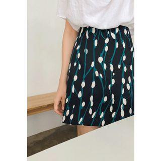 Pattern Linen Blend A-line Miniskirt