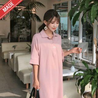 Button-accent Shift Dress With Sash
