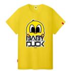 Short-sleeve Cartoon Print Lettering Crewneck Slim T-shirt