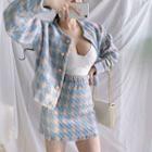 Set: Houndstooth Buttoned Jacket + A-line Skirt