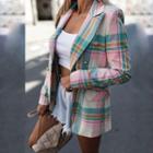 Plaid Color Block Single-breasted Blazer
