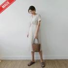 Linen Blend Wrap-front Dress With Sash
