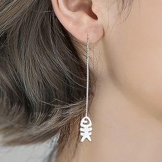925 Sterling Silver Fish Bone Dangle Earring 1 Pair - Fish Bone Dangle Earring - One Size