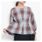 Plaid 3/4-sleeve Peplum Top