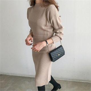 Mock-neck Knit Sheath Dress