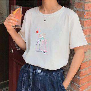 Graphic Print Short-sleeve T-shirt As Shown In Figure - One Size